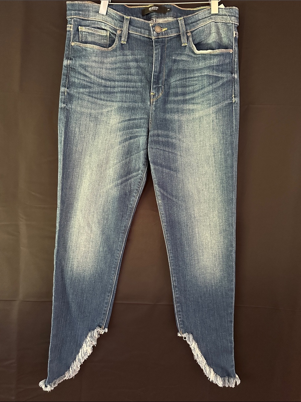 Hudson Jeans Blue Ankle Crop Frayed Hem Slim Jeans